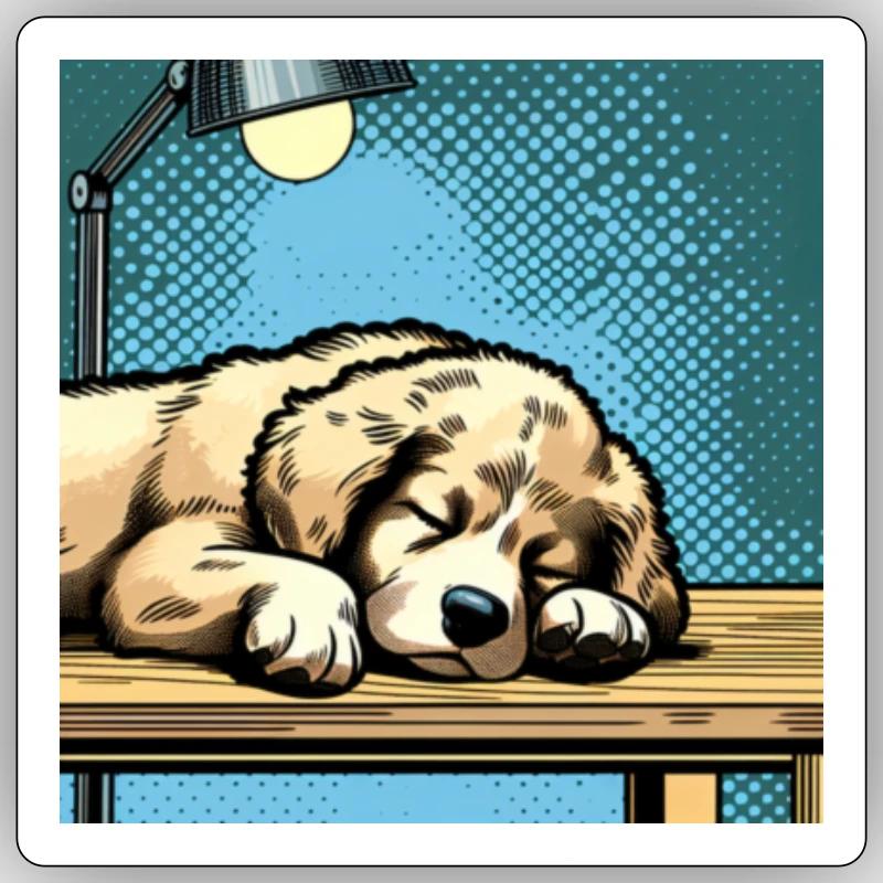 sleeping dog on a table Sticker size S (10 x 10 cm)