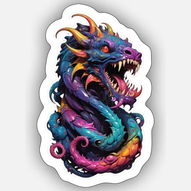 Dragon arc-en-ciel - Sticker taille S (10 x 10 cm) - blanc mat