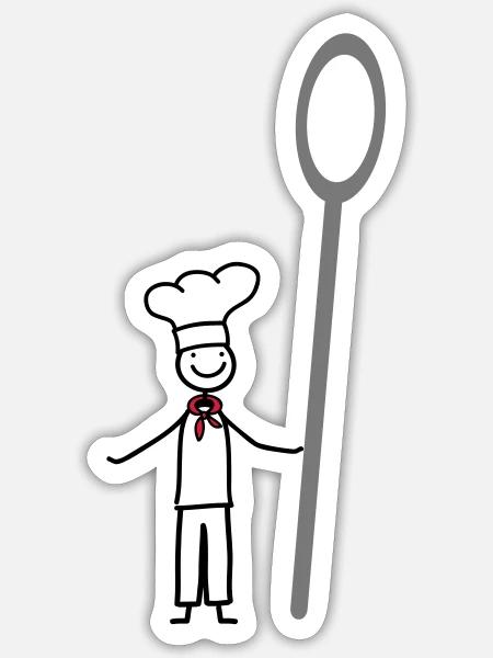 Chefkoch, Koch mit Kochlöffel und Kochmütze - Sticker Größe S (10 x 10 cm) - Mattweiß