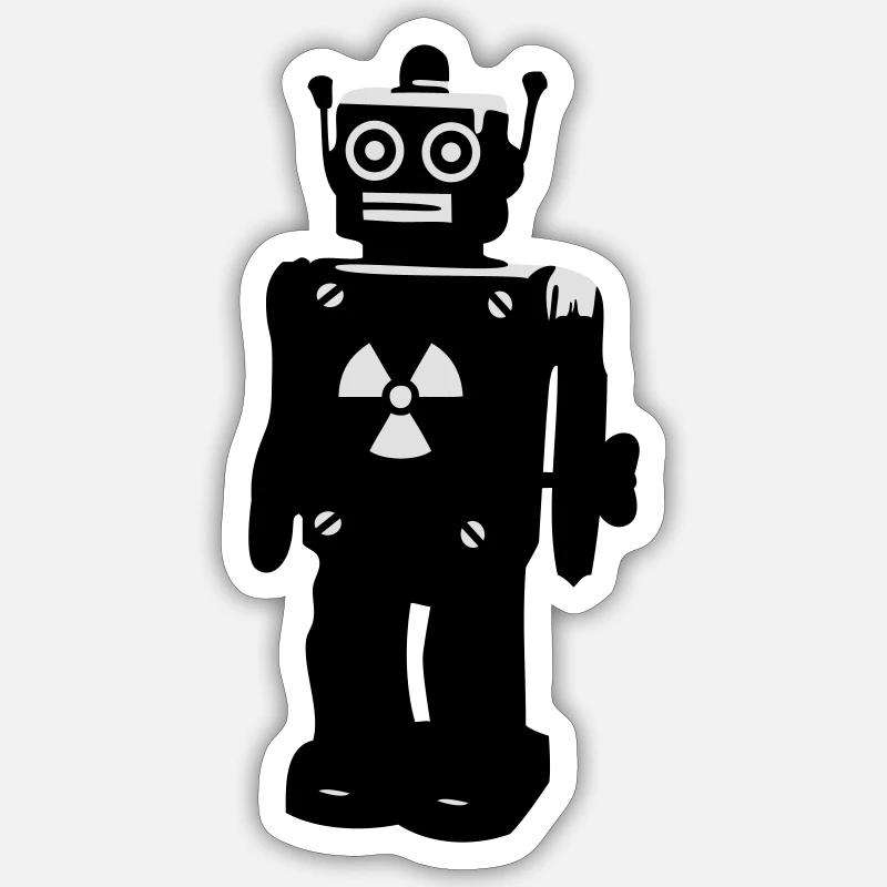 techno, robot - Sticker taille S (10 x 10 cm) - blanc mat