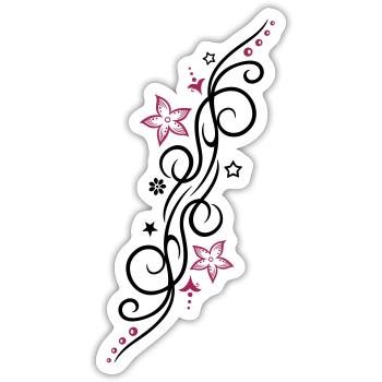 Tatouage avec des fleurs et des étoiles. - Sticker taille S (10 x 10 cm) - blanc mat - Devant