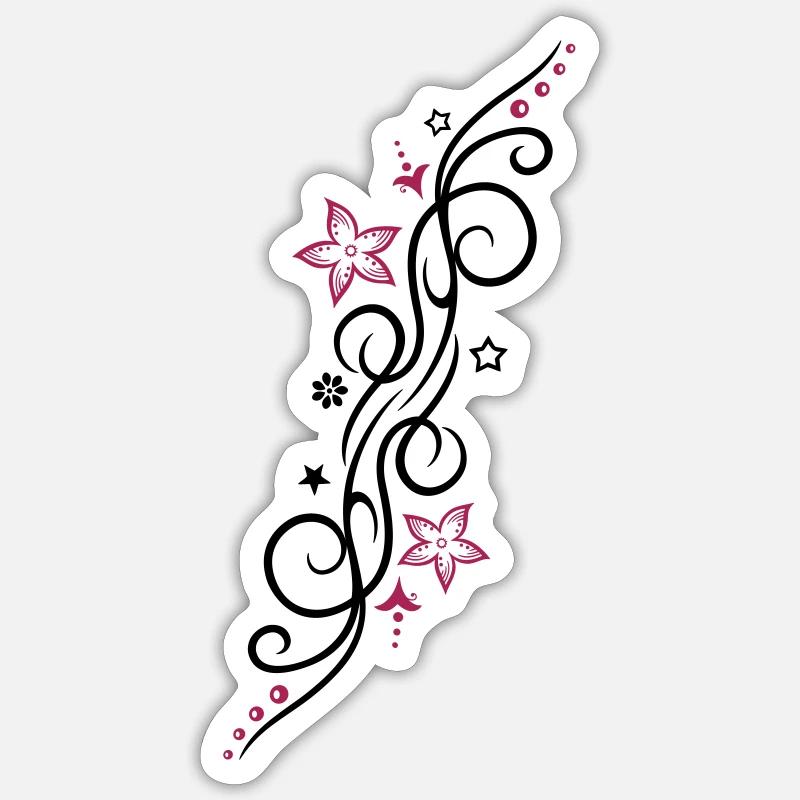 Tatouage avec des fleurs et des étoiles. - Sticker taille S (10 x 10 cm) - blanc mat