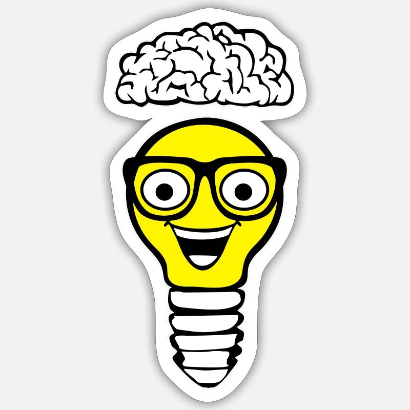 Ampoule nerd et cerveau - Sticker taille S (10 x 10 cm) - blanc mat