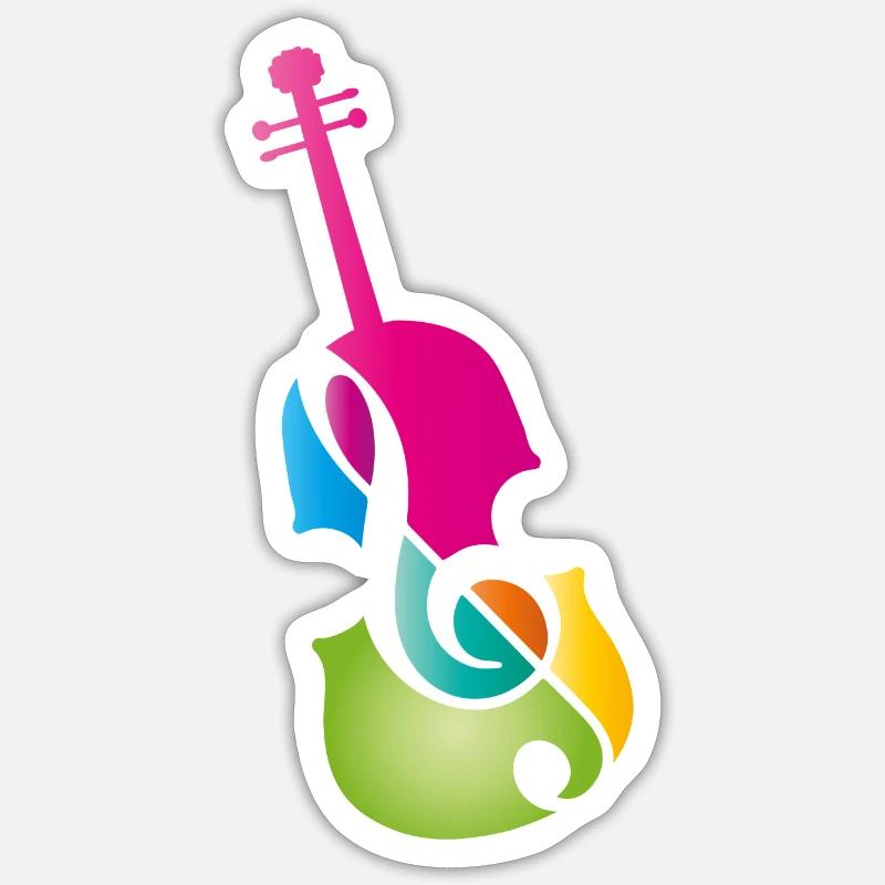 violon coloré stylisé avec clé de violon - Sticker taille S (10 x 10 cm) - blanc mat