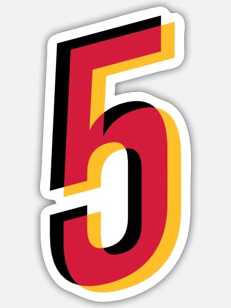 5 Zahl Deutschland Trikot Nummer schwarz rot gold - Sticker Größe S (10 x 10 cm) - Mattweiß