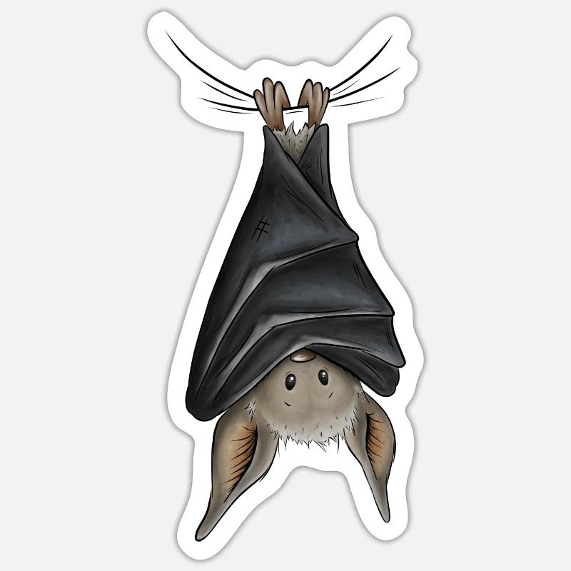 Drôle de chauve-souris suspendue à l’envers - Sticker taille S (10 x 10 cm) - blanc mat