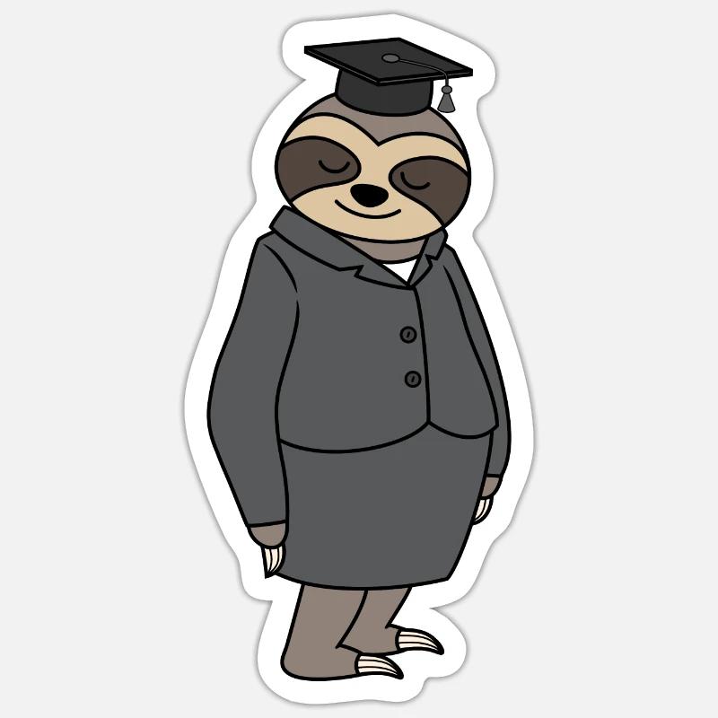 Sloth graduated with PhD hat exam passed Sticker size S (10 x 10 cm)