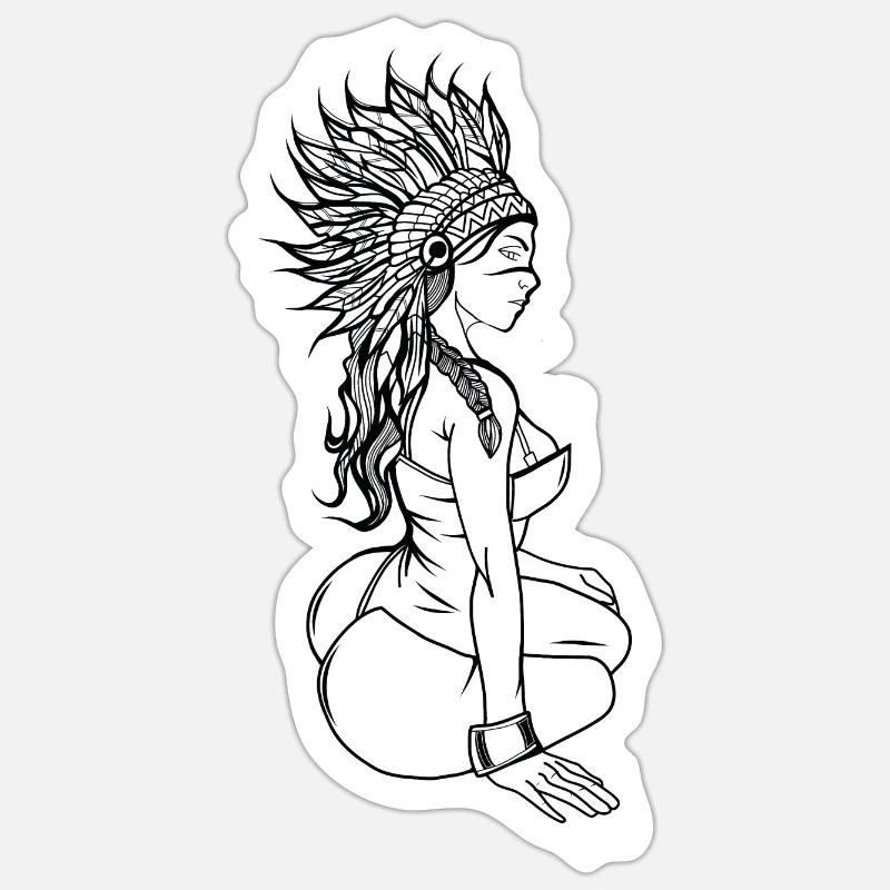 Femme indienne // Fleurs - Sticker taille S (10 x 10 cm) - blanc mat