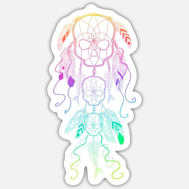Regenbogen Traumfänger mit Skelettschädeln Sticker Größe S (10 x 10 cm)