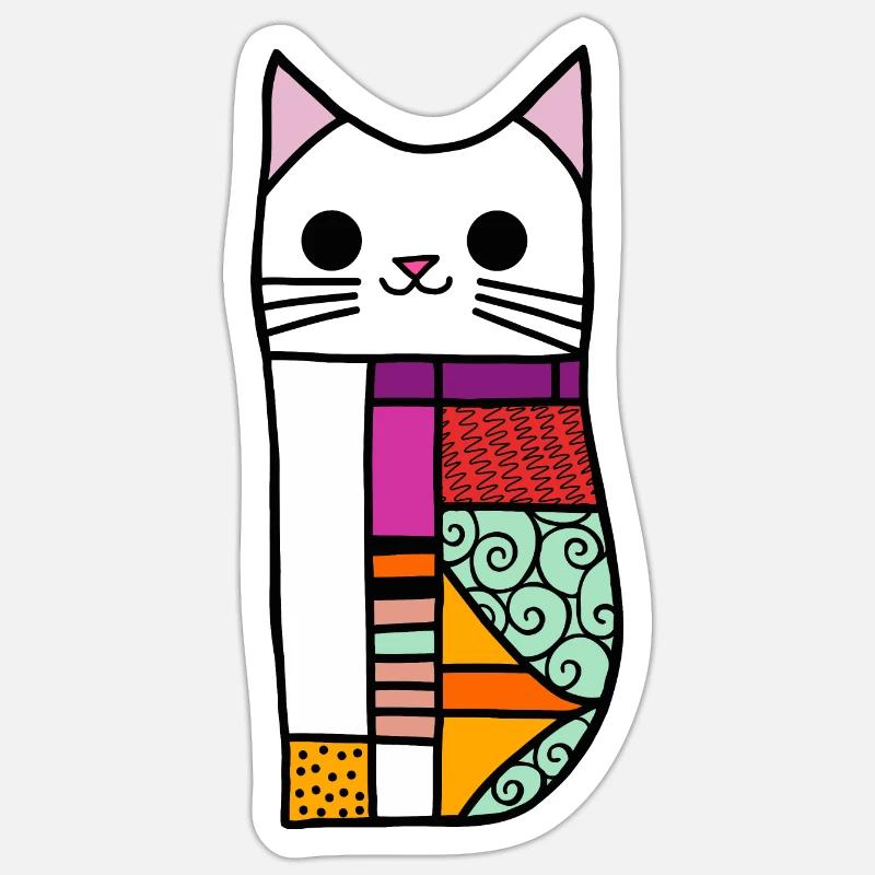 Patchwork White Kawaii Cat Sticker size S (10 x 10 cm)