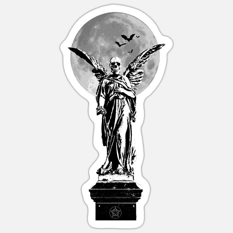 Ange de la mort devant la lune avec des chauves-souris - Sticker taille S (10 x 10 cm) - blanc mat