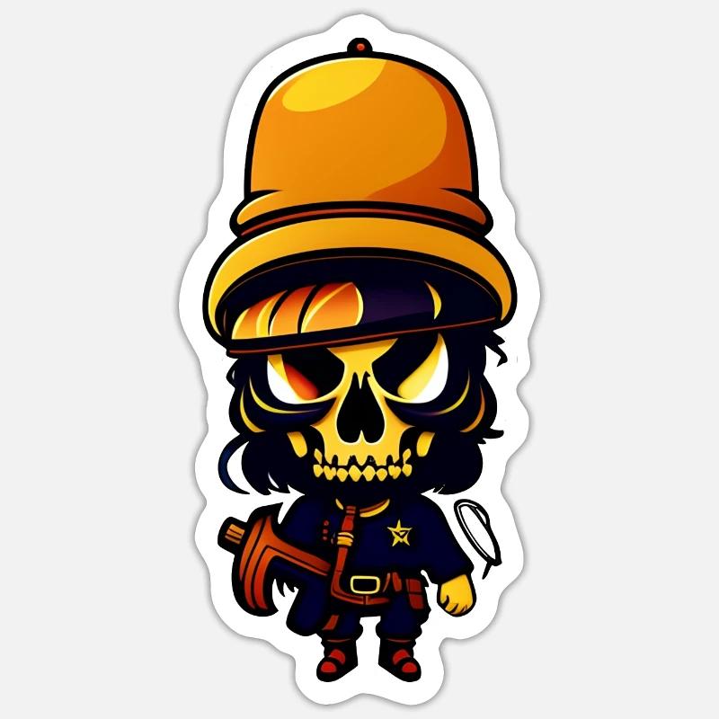 Sheriff cartoon squelette - Sticker taille S (10 x 10 cm) - blanc mat