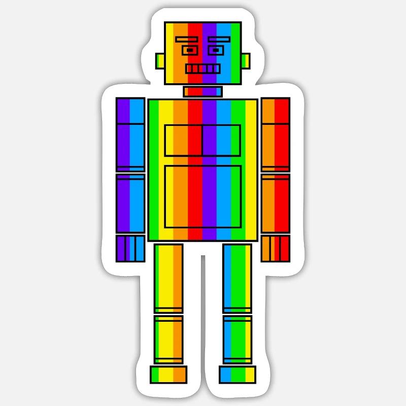 Regenbogen Roboter - Sticker Größe S (10 x 10 cm) - Mattweiß