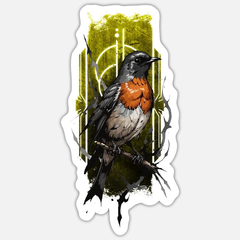 Rotkehlchen (Erithacus rubecula) - Sticker Größe S (10 x 10 cm) - Mattweiß