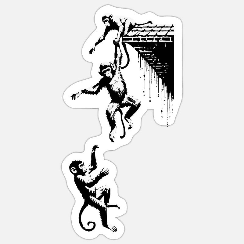 3 singes Monkey Gang Monkey Monkey Falls Sticker taille S (10 x 10 cm)