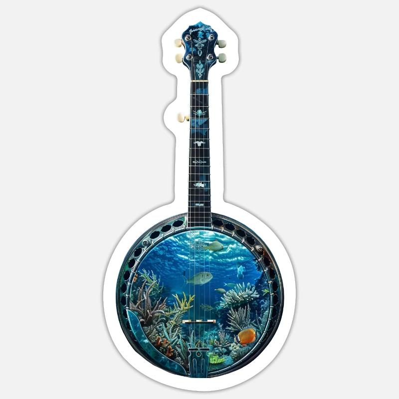 Banjo de poisson - Sticker taille S (10 x 10 cm) - blanc mat