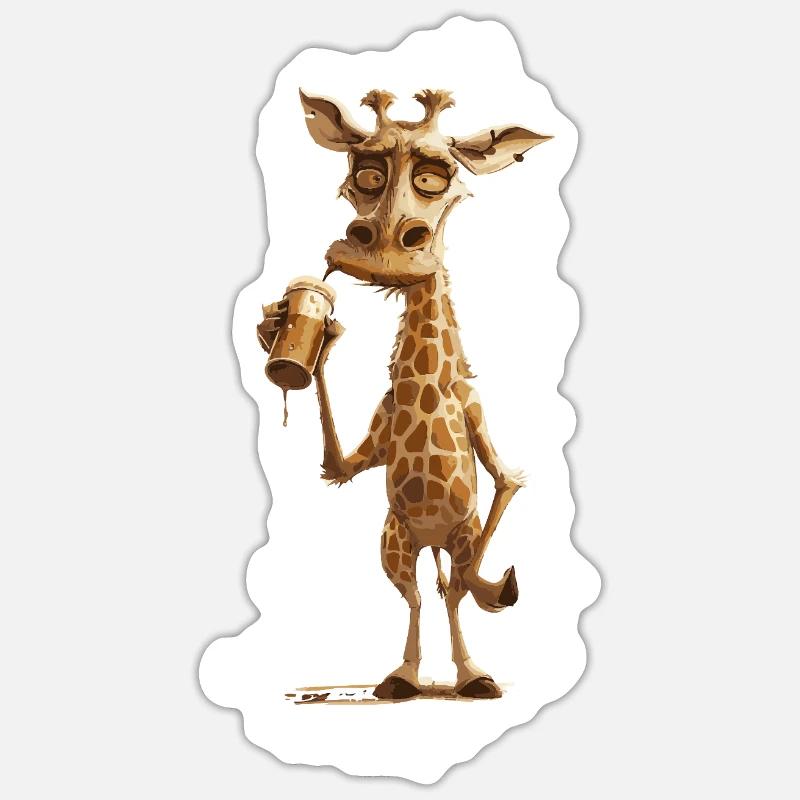 Giraffe Bier Lustig - Sticker Größe S (10 x 10 cm) - Mattweiß