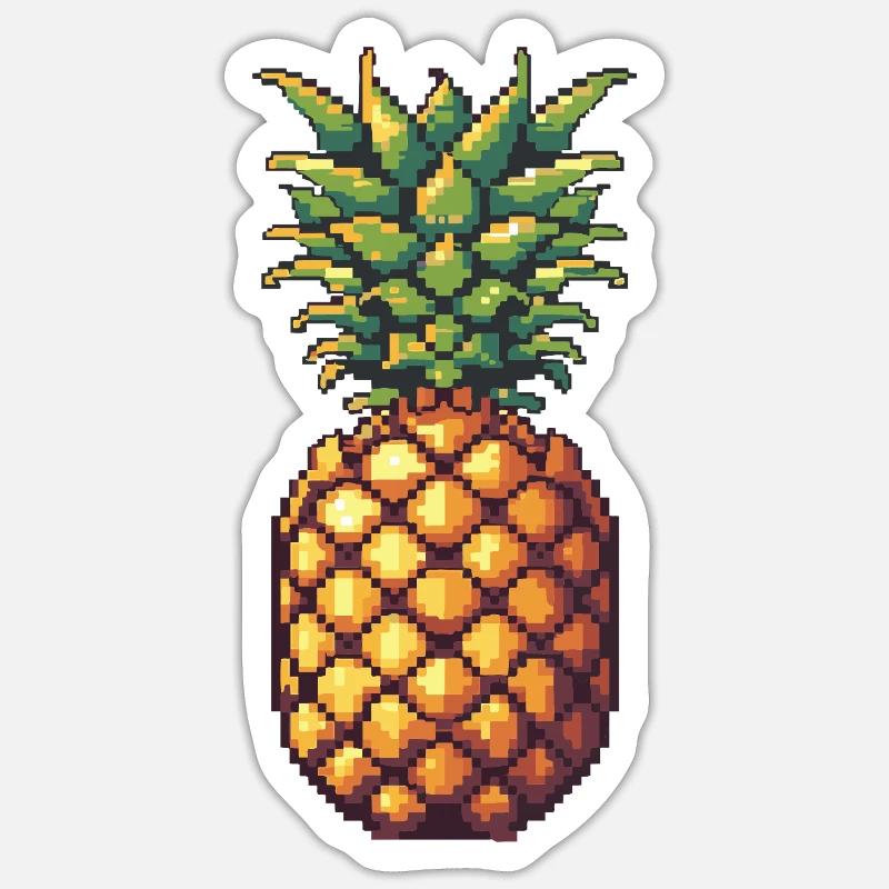 Pixel Ananas Retro Pixelkunst - Sticker Größe S (10 x 10 cm) - Mattweiß