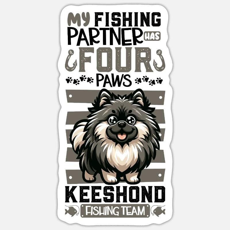 Pêche et Wolfspitz - Sticker taille S (10 x 10 cm) - blanc mat