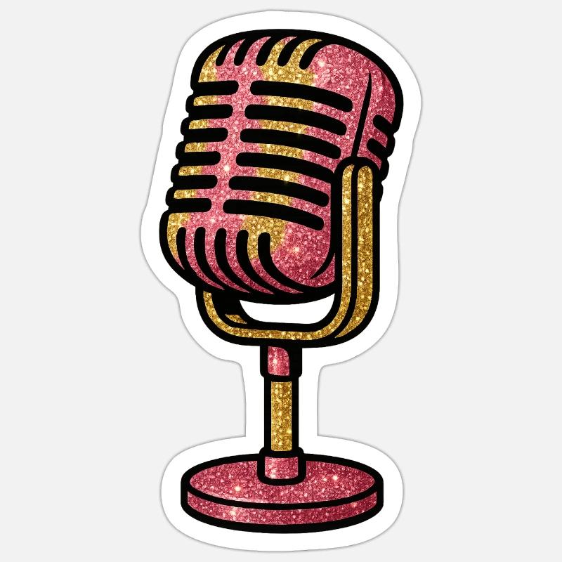 Glittering microphone design - Sticker size S (10 x 10 cm) - white matte
