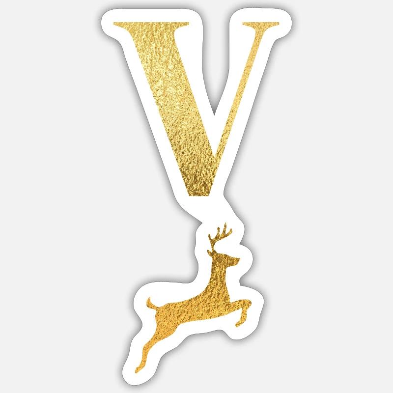 Buchstabe v goldener Hirsch - Geschenkidee - Sticker Größe S (10 x 10 cm) - Mattweiß
