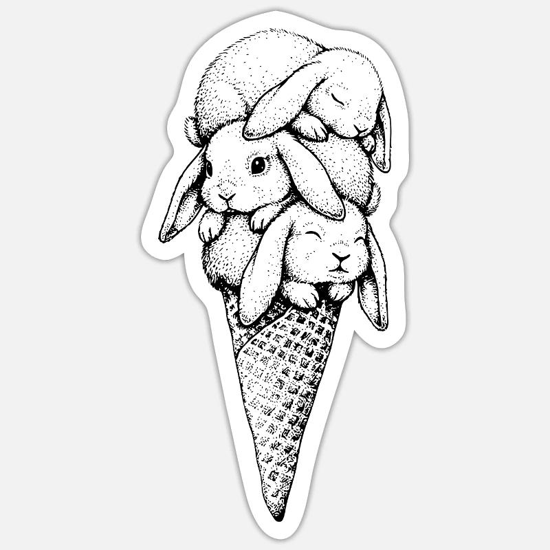 Häschen Eiscreme - Sticker Größe S (10 x 10 cm) - Mattweiß