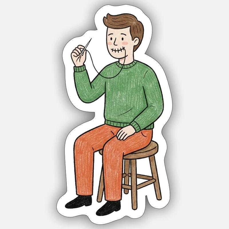 Crazy Sewing with Thread - Sticker size S (10 x 10 cm) - white matte