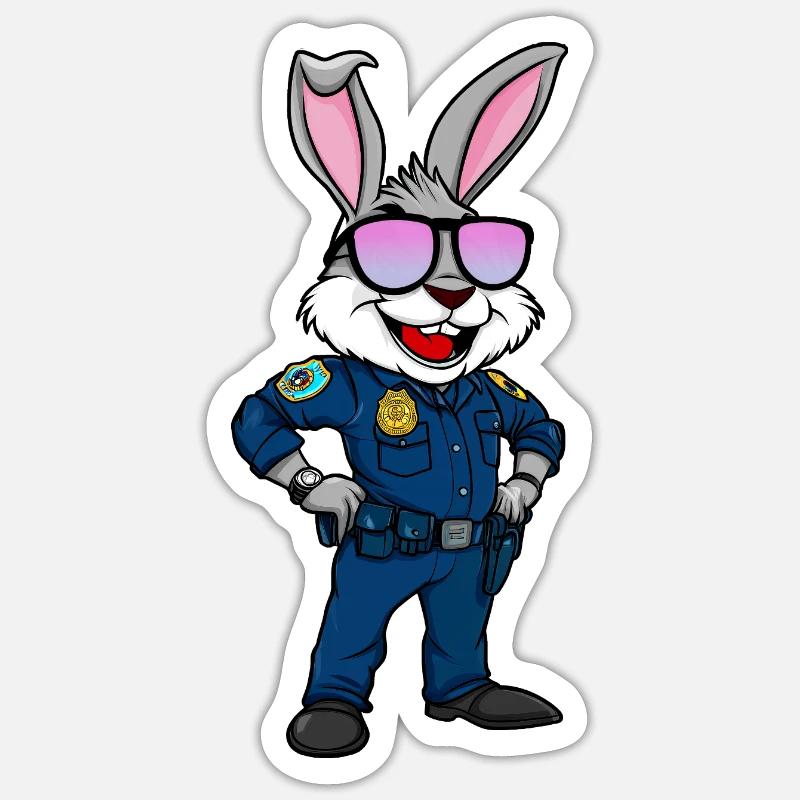 Polizei Hase - Sticker Größe S (10 x 10 cm) - Mattweiß