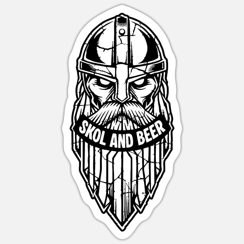 Maskottchen Wikinger-Skol und Bier-Krieger-Bart-Maskottchen Sticker Größe S (10 x 10 cm)