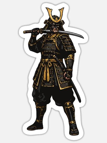 Samurai-Krieger in goldener Rüstung - Sticker Größe S (10 x 10 cm) - Mattweiß
