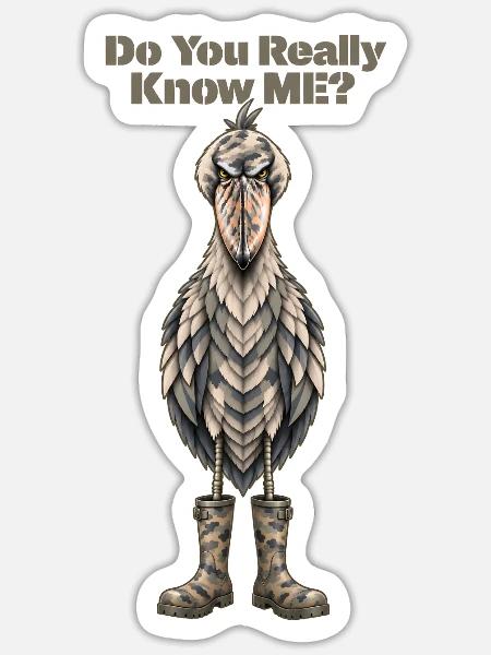 Shoebill-Tarnung – Kennst du mich wirklich? - Sticker Größe S (10 x 10 cm) - Mattweiß