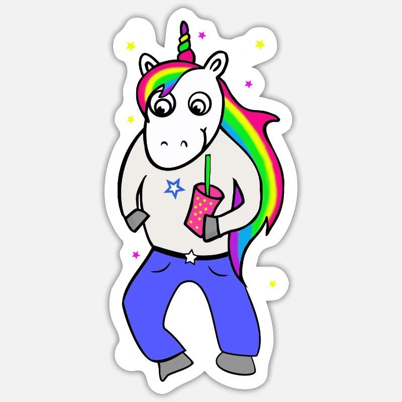 Einhorn Disco mit Getränk - Sticker Größe S (10 x 10 cm) - Mattweiß