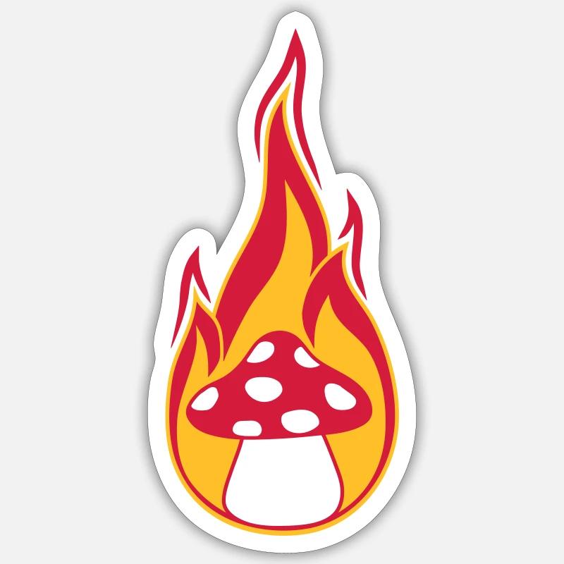 feu bruler flammes chaud champignon mouche agaric rouge p Sticker taille S (10 x 10 cm)