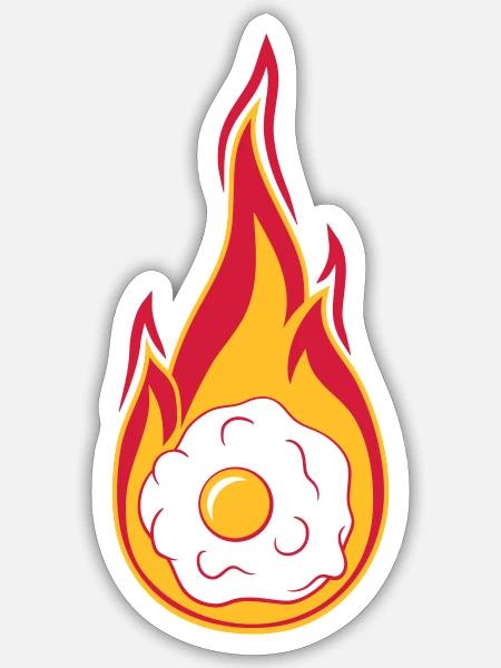feu chaud flammes brûler torche oeuf au plat cuire - Sticker taille S (10 x 10 cm) - blanc mat