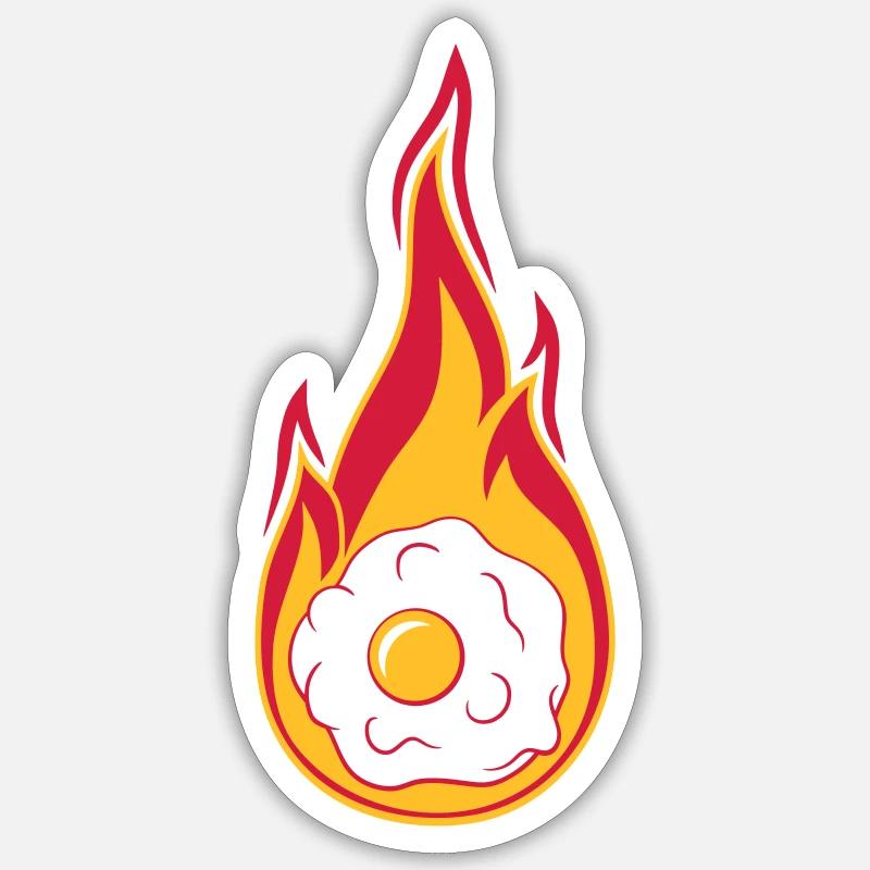 hot fire flames burn torch fried egg cook Sticker size S (10 x 10 cm)