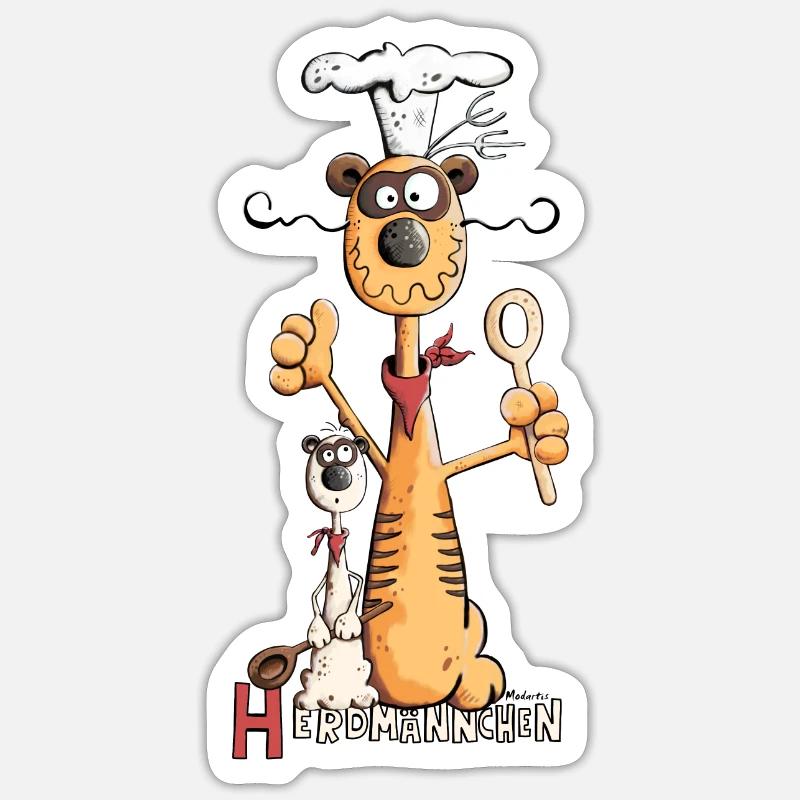 Lustiges Herdmännchen I Erdmännchen Koch Geschenk - Sticker Größe S (10 x 10 cm) - Mattweiß