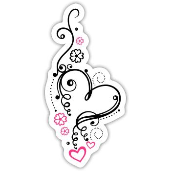 Coeur aux petits coeurs et aux fleurs - Sticker taille S (10 x 10 cm) - blanc mat - Devant