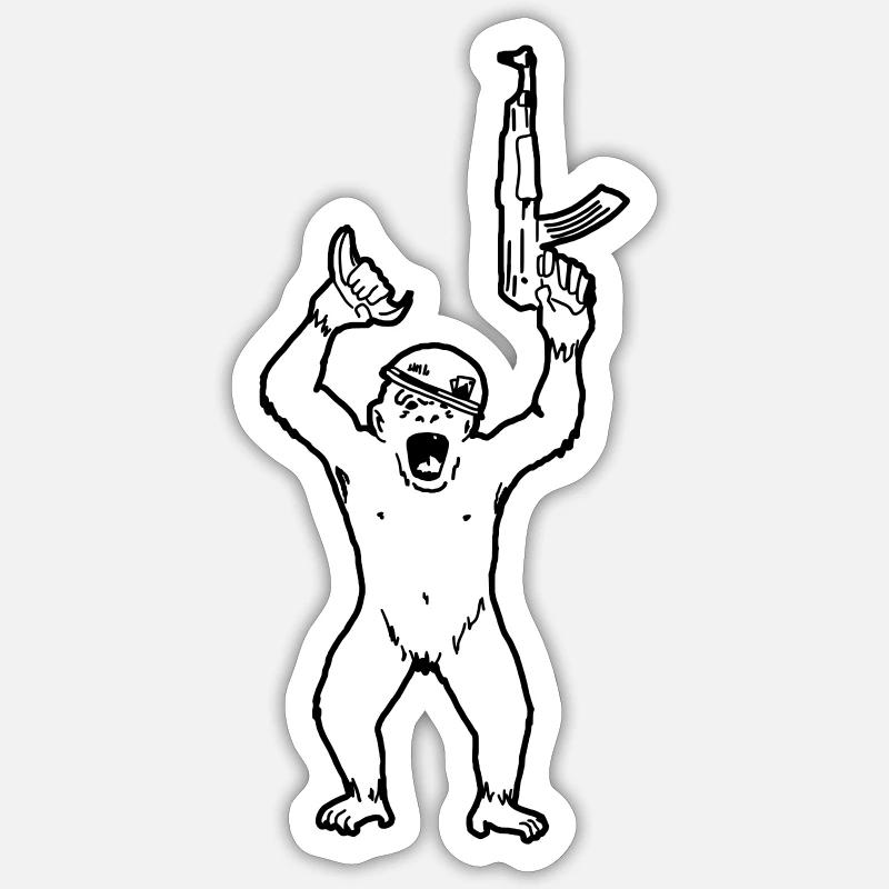 mitrailleuse de chimpanzé - Sticker taille S (10 x 10 cm) - blanc mat