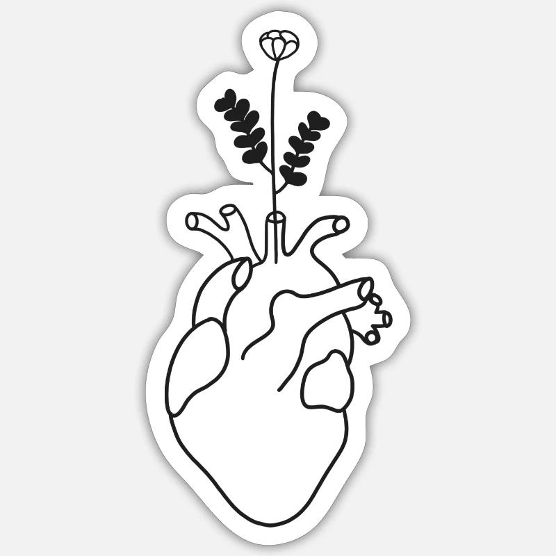 Cœur anatomique avec fleur - Sticker taille S (10 x 10 cm) - blanc mat