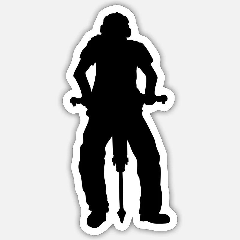 Bauarbeiter Presslufthammer Silhouette - Sticker Größe S (10 x 10 cm) - Mattweiß