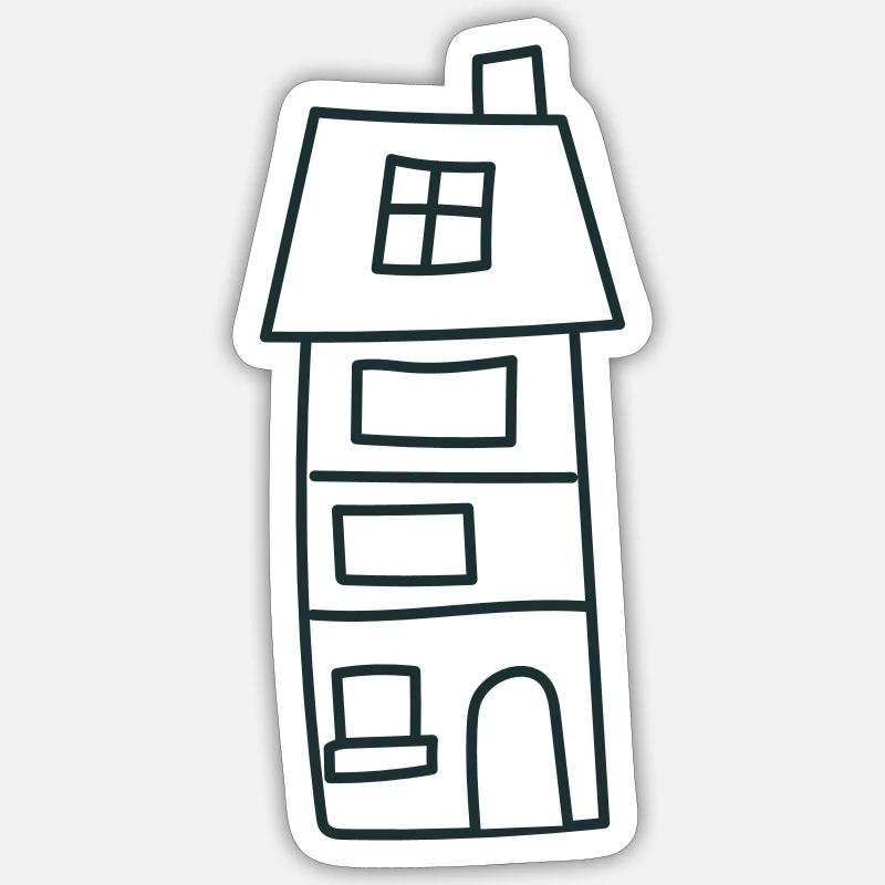 A cute tall Irregular house - Sticker size S (10 x 10 cm) - white matte