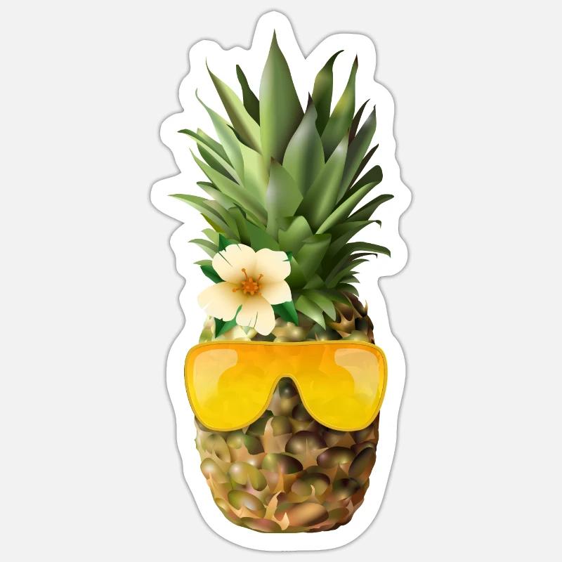 Pineapple with golden spectacle frame - Sticker size S (10 x 10 cm) - white matte