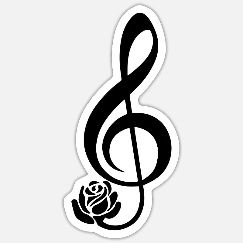 Clé de sol noire en fleur - Sticker taille S (10 x 10 cm) - blanc mat