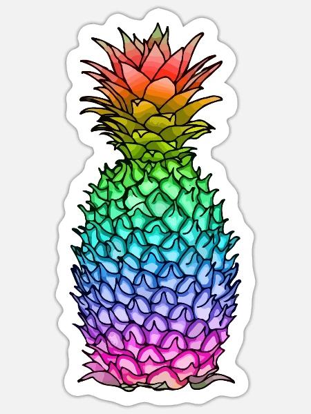 Ananas in Regenbogen Farben / LGBTQ, Gay Pride CSD - Sticker Größe S (10 x 10 cm) - Mattweiß