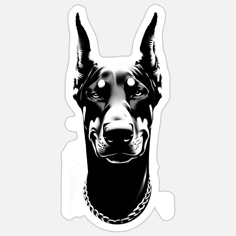 Doberman sourit | Visage de chien - Sticker taille S (10 x 10 cm) - blanc mat