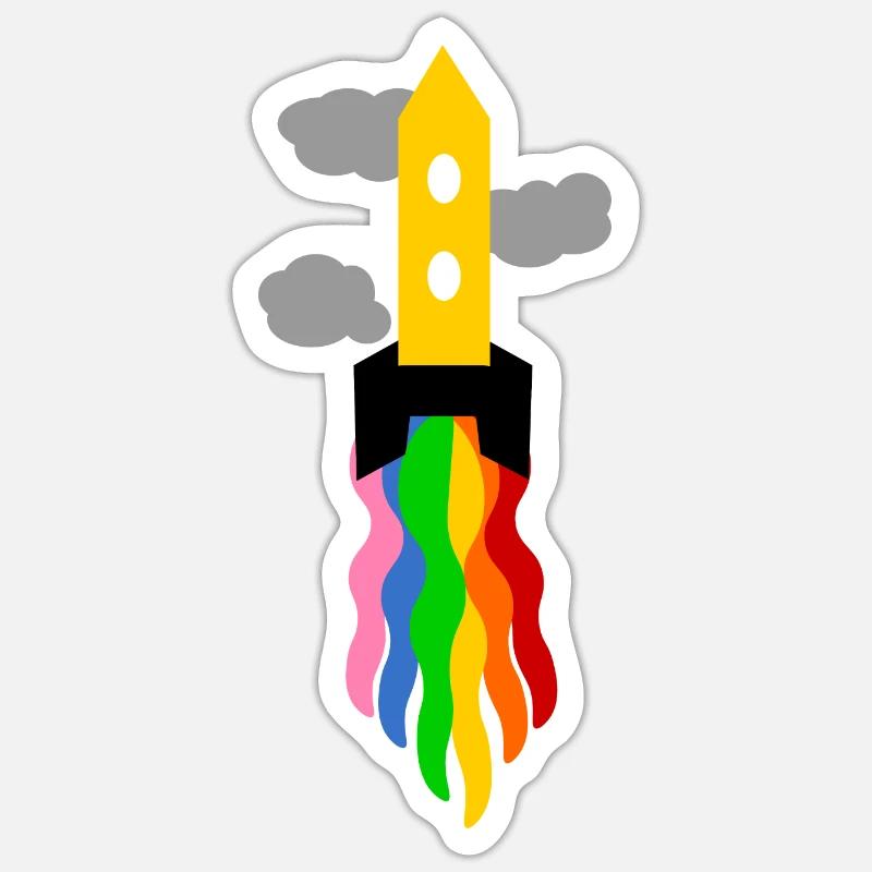 rainbow launching spaceship - Sticker size S (10 x 10 cm) - white matte