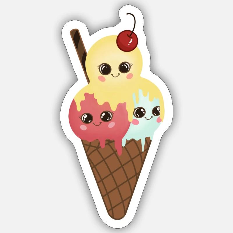 Witzige Eiskugeln in der Waffel - Sticker Größe S (10 x 10 cm) - Mattweiß