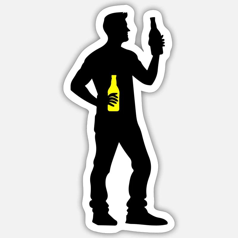 Bier Trinken Silhouette - Sticker Größe S (10 x 10 cm) - Mattweiß