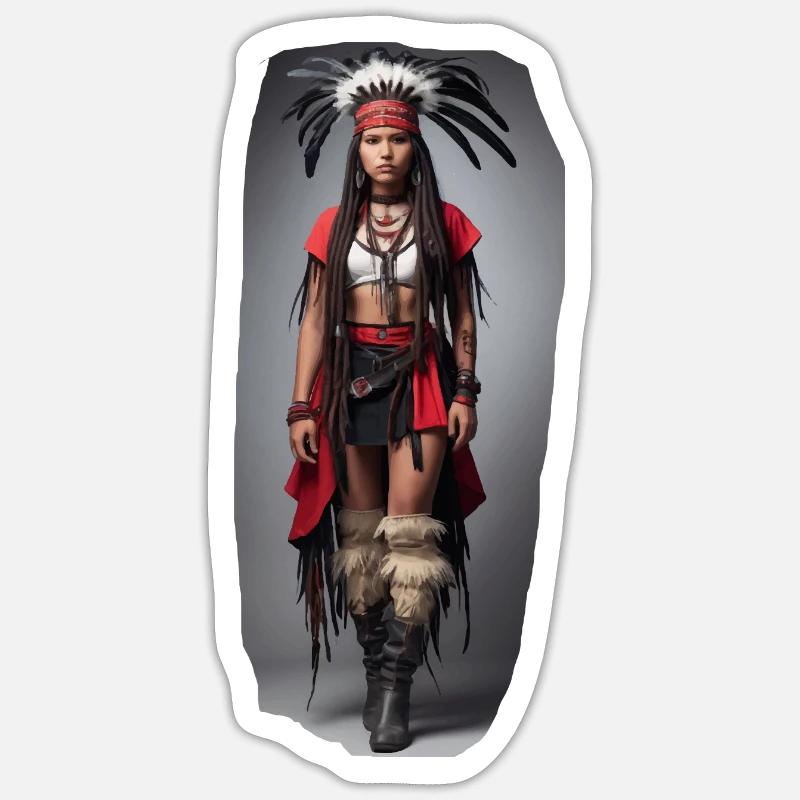 Indianer Mädchen - Sticker Größe S (10 x 10 cm) - Mattweiß