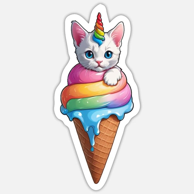 Chaton licorne - Sticker taille S (10 x 10 cm) - blanc mat